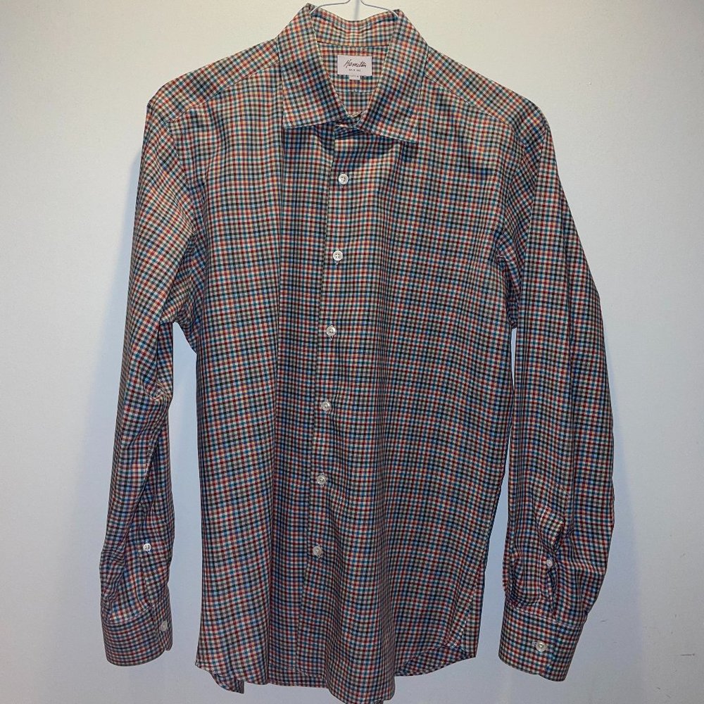 Hamilton Men's Button Down Shirt Multicolored Gingham (Red, Blue, Orange)